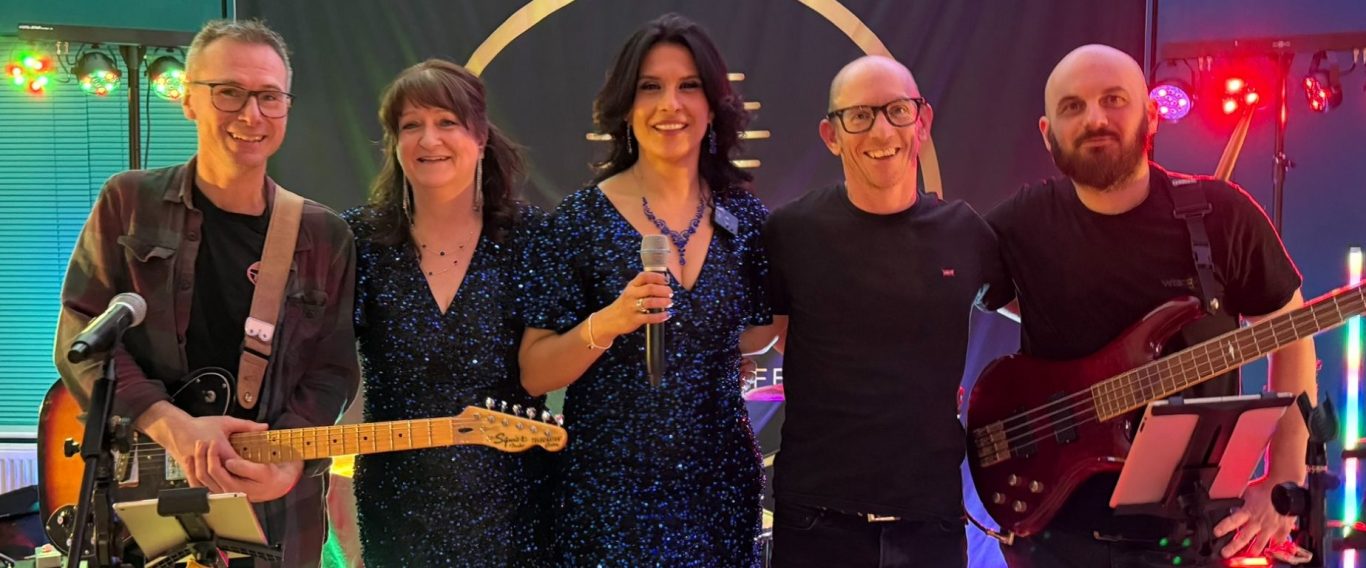 Aliki Sings Entertainment, Rhythm Sisters and The Aliki Edwards Band performing at a corporate event in the Cotswolds